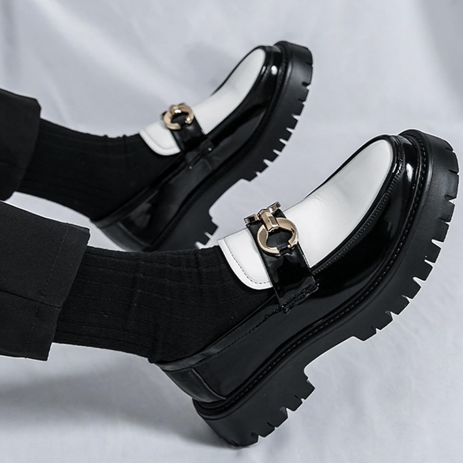 Men's Patent Leather Chunky Platform Penny Loafers with Metal Decoration Slip-On Lug Sole Dress Business Work Shoes Daily Non-Slip Shock Absorbing Casual Shoes - Image 8