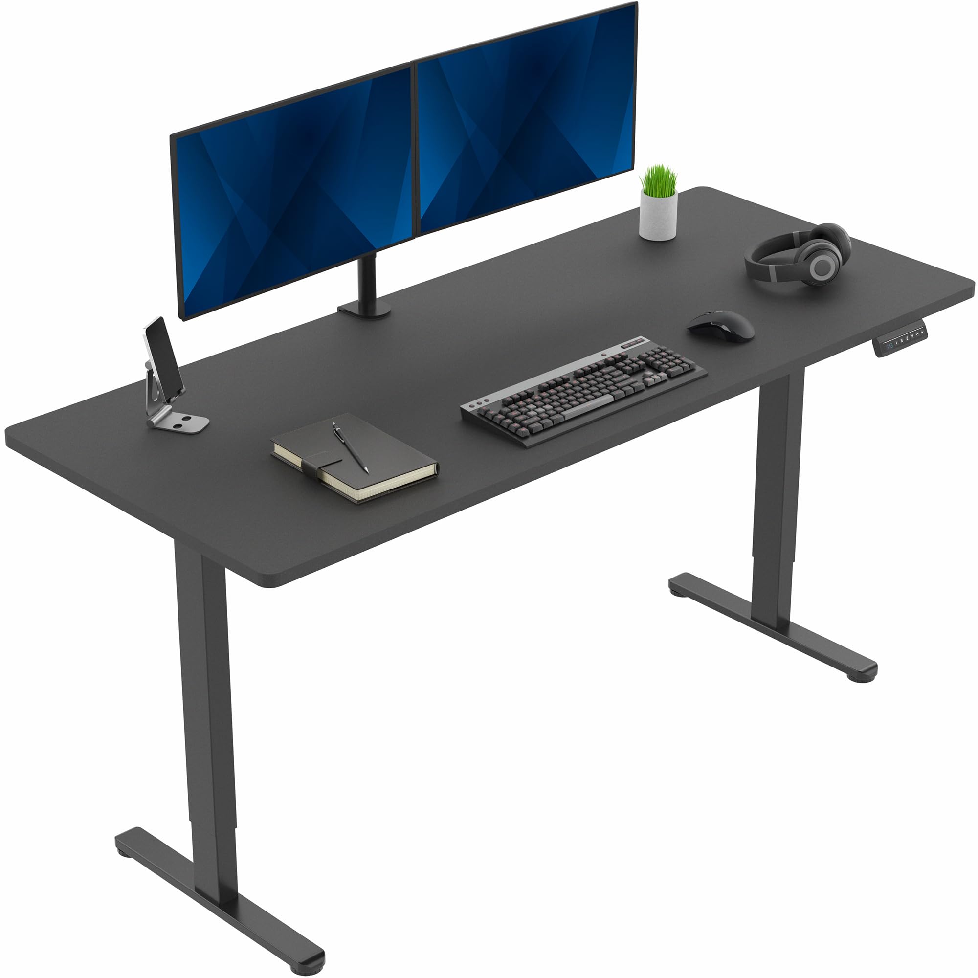 VIVO Electric 71 x 30 inch Standing Desk, Dual Motor Memory Controller Height Adjustment, E2B Series, Solid One-Piece Black Top Black Frame,
