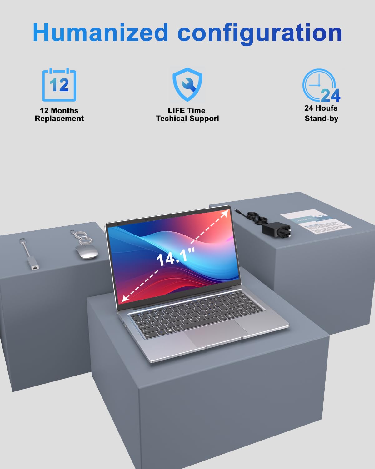 LEEDOW 14" Laptop - Celeron N4000 Dual-Core Up to 2.6GHz,6GB RAM,128GB SSD,Silent Fanless Design,Fast Dual-Band WiFi,Bluetooth 5.0,USB 3.0,Mini-HDMI – Ideal for Home,Study & Office — view 9