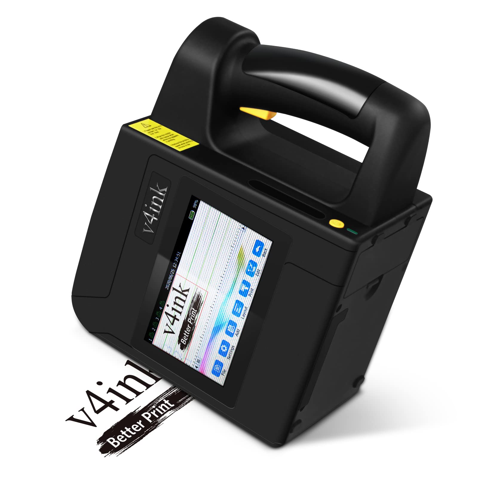 v4ink B85 Wide Format Handheld Inkjet Printer at 92mm Print Height for Large Character Printing on Plastic, Clothes, Wood, Carton, Metal with 5 Inch Touch Screen and Fast Dry Ink