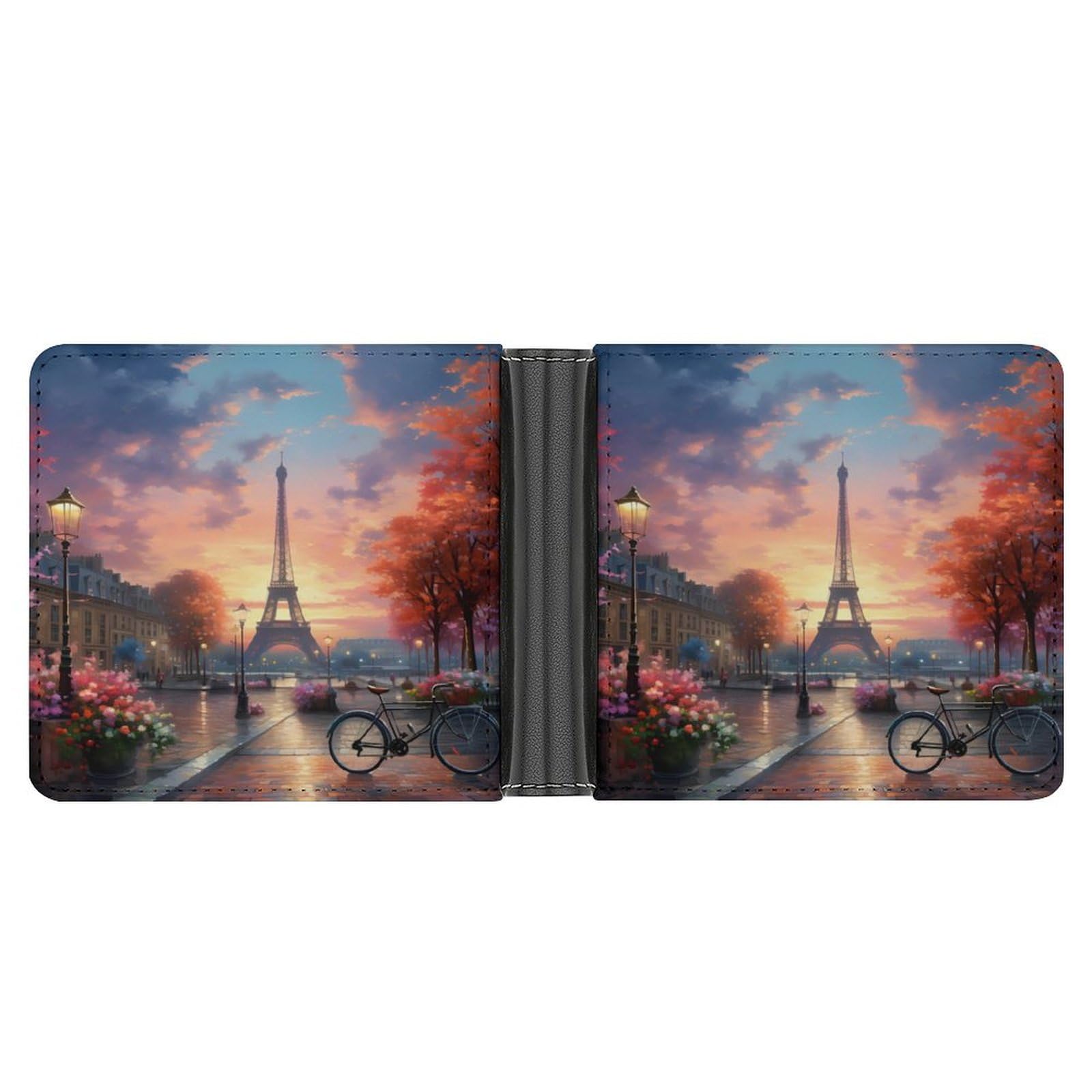 Vintage Paris Bifold Wallet PU Leather Coin Purse Lightweight Credit Card Holder Wallet Money Clip