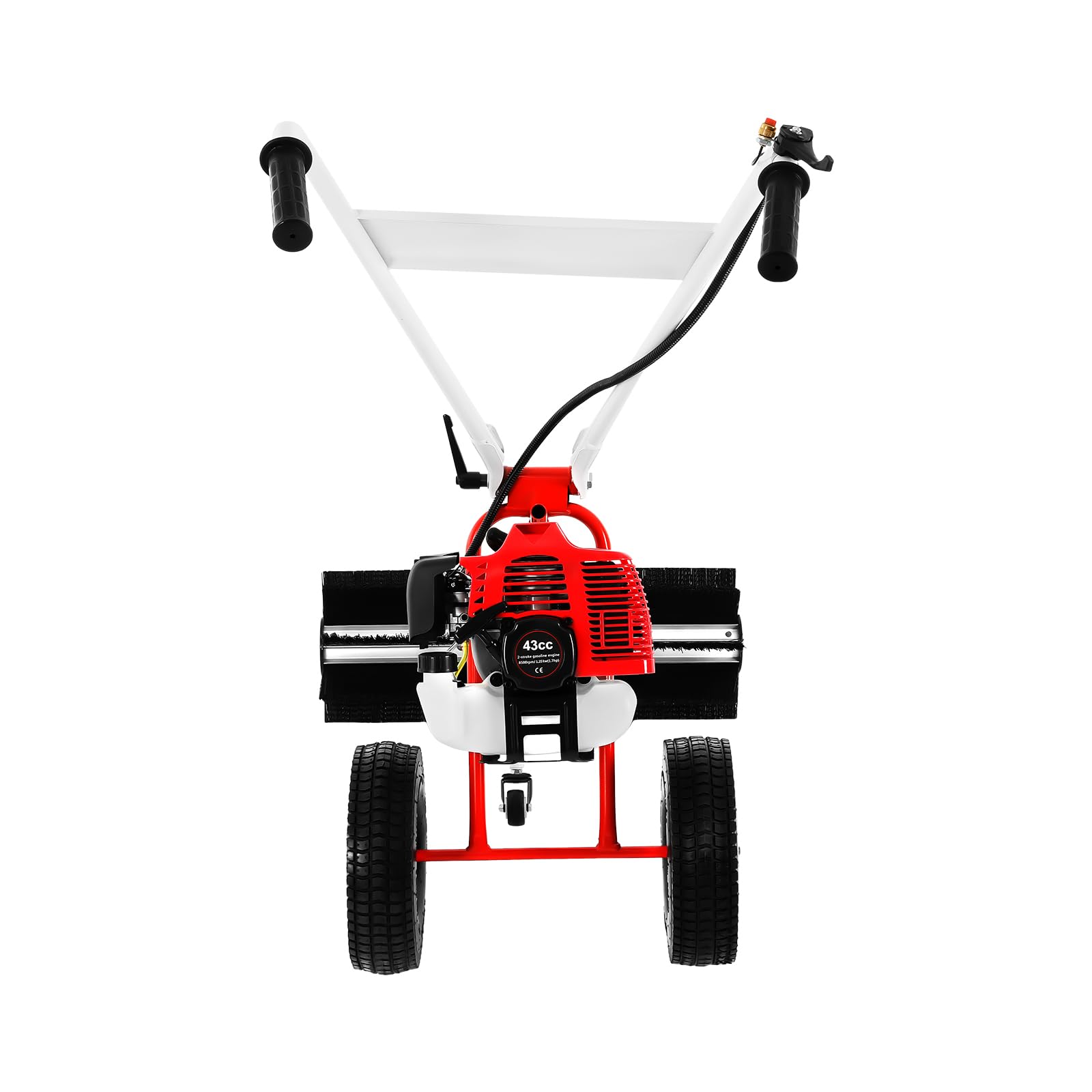 2-Takt Motorbesen Benzin Kehrmaschine, 43CC 8500RPM SchneefräSe Benzin Motor Handschubkehr Maschine Räumgerät Schnee Sweeper Unkraut Entferner Kunstrasen Kehrmaschine mit Schutzbrille