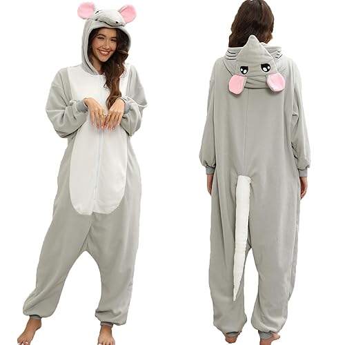 NAMHTOM Adult Mouse Costume Rat Onesie Animal Pajamas Mouse Halloween Costumes Cartoon Cosplay Sleepwear for Women Men - X-Large - New Mouse Onesie