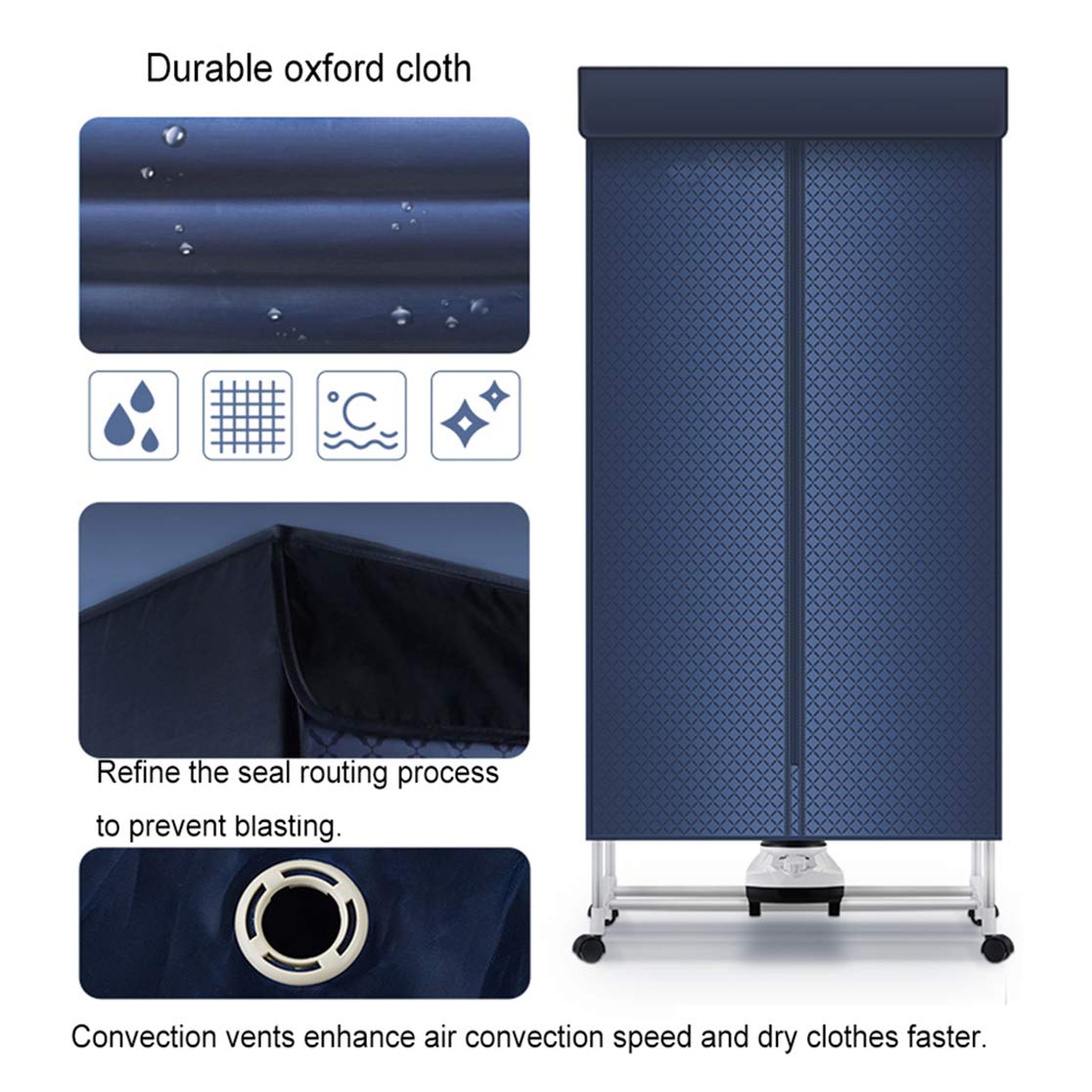 RXBFD Asciugatrice Portatile con Telaio in Acciaio Inossidabile - Stendino Elettrico 1000W Armadio Multifunzione ad Alta capacità ad Asciugatura Rapida con Riscaldamento/PTC