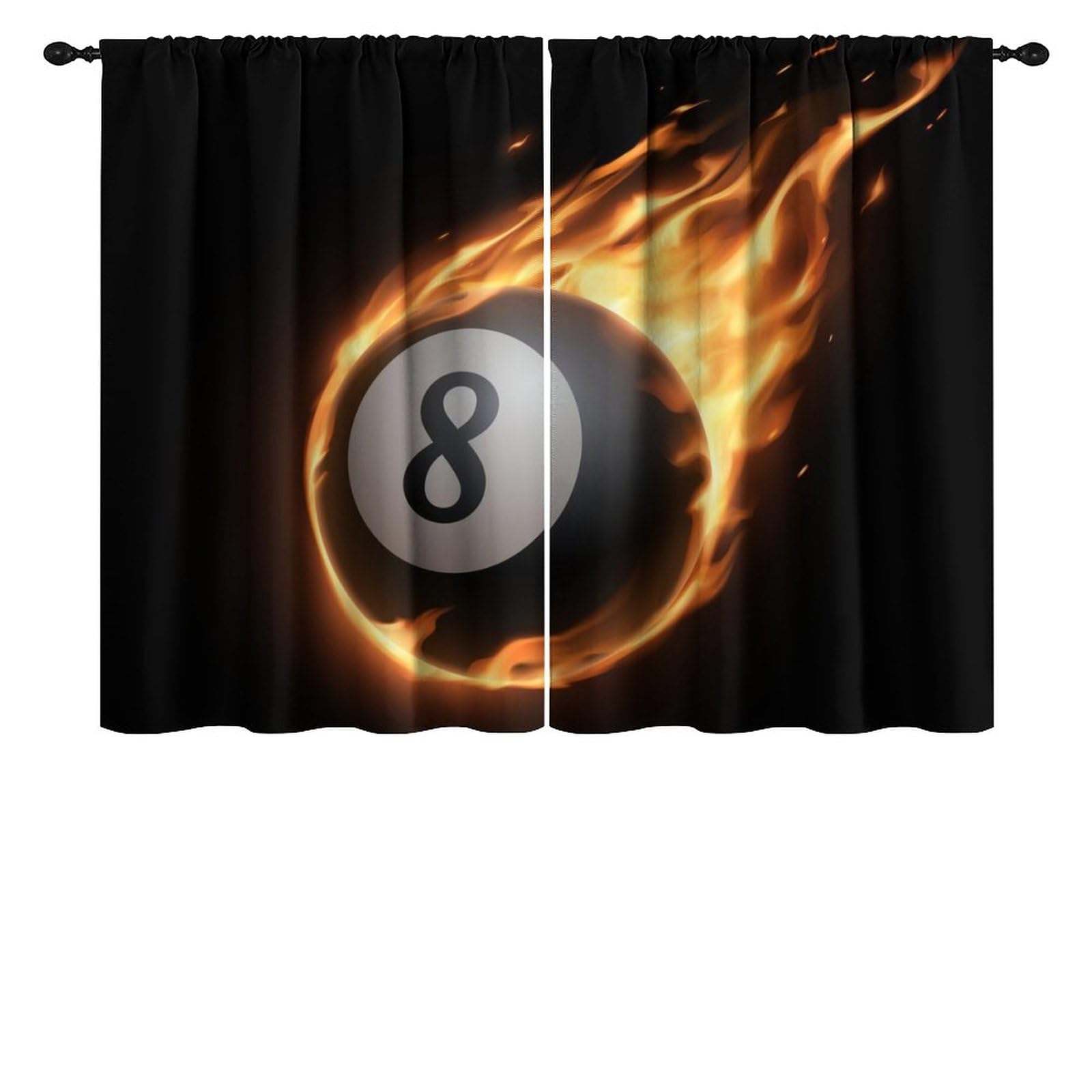 Cool Snooker Billiards Curtains,Teens Sports Theme Burning Black Billiard Eight Ball Window Drapes Thermal Insulated Rod Pocket Blackout Drapes for Bedroom 2 Panels 63L x 42W