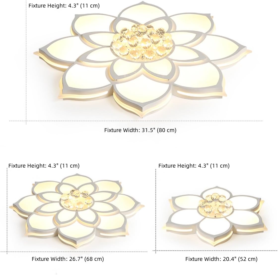 Modern Dimmable LED Close to Ceiling Light Crystal Flower Flush Mount Ceiling Light White Acrylic Floral Flush Mount Shade, 20" Large Light Fixtures Ceiling for Bedroom