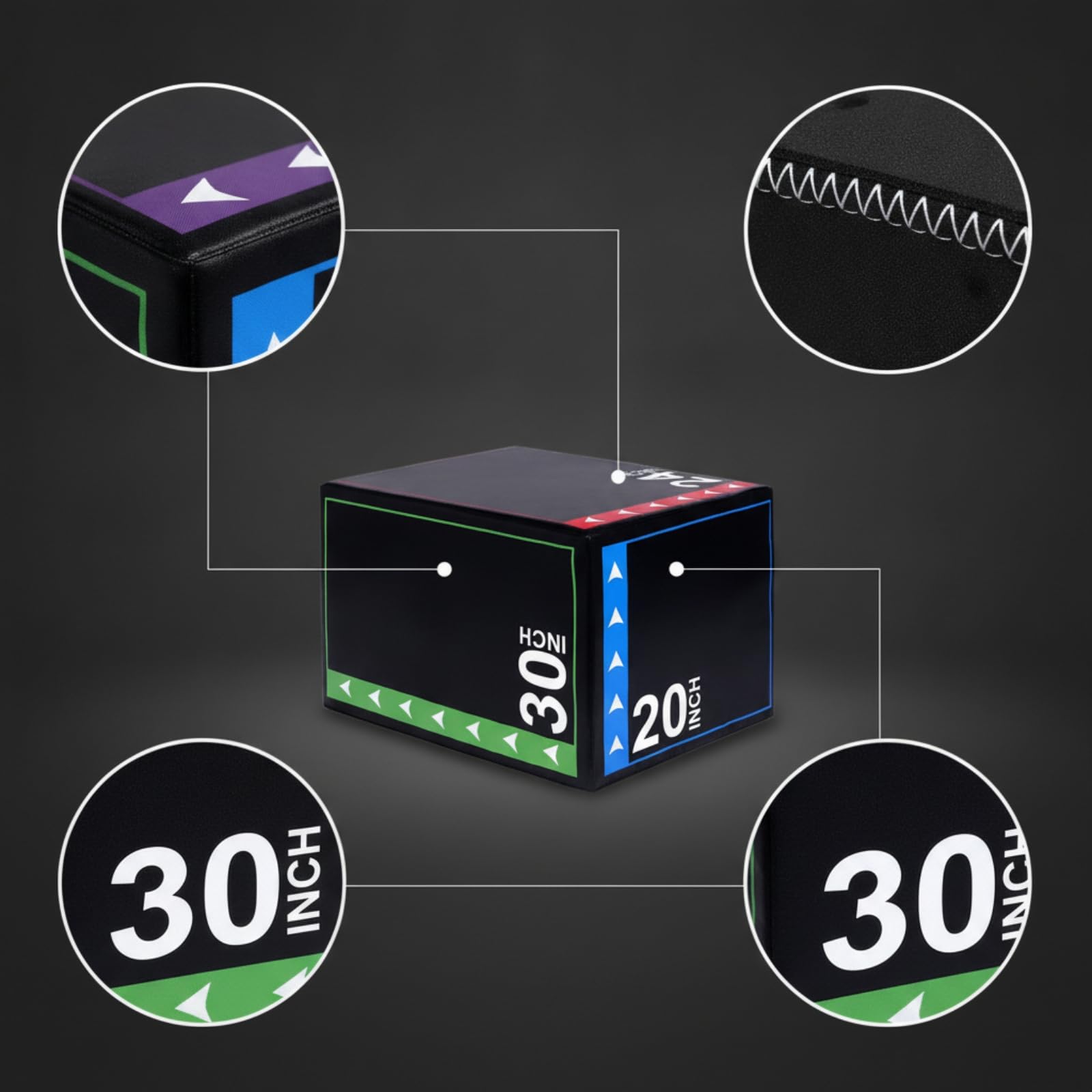Jump Cubo Allenamento Plyometrico Box Salto Box Step Piattaforma Fitness con Nucleo in Schiuma Rigida E Rivestimento in Pelle E Indicatori in Pollici | Antiscivolo, Morbido, Pedana Pliometrica in Schiuma, per Palestra, Appassionati di Fitness