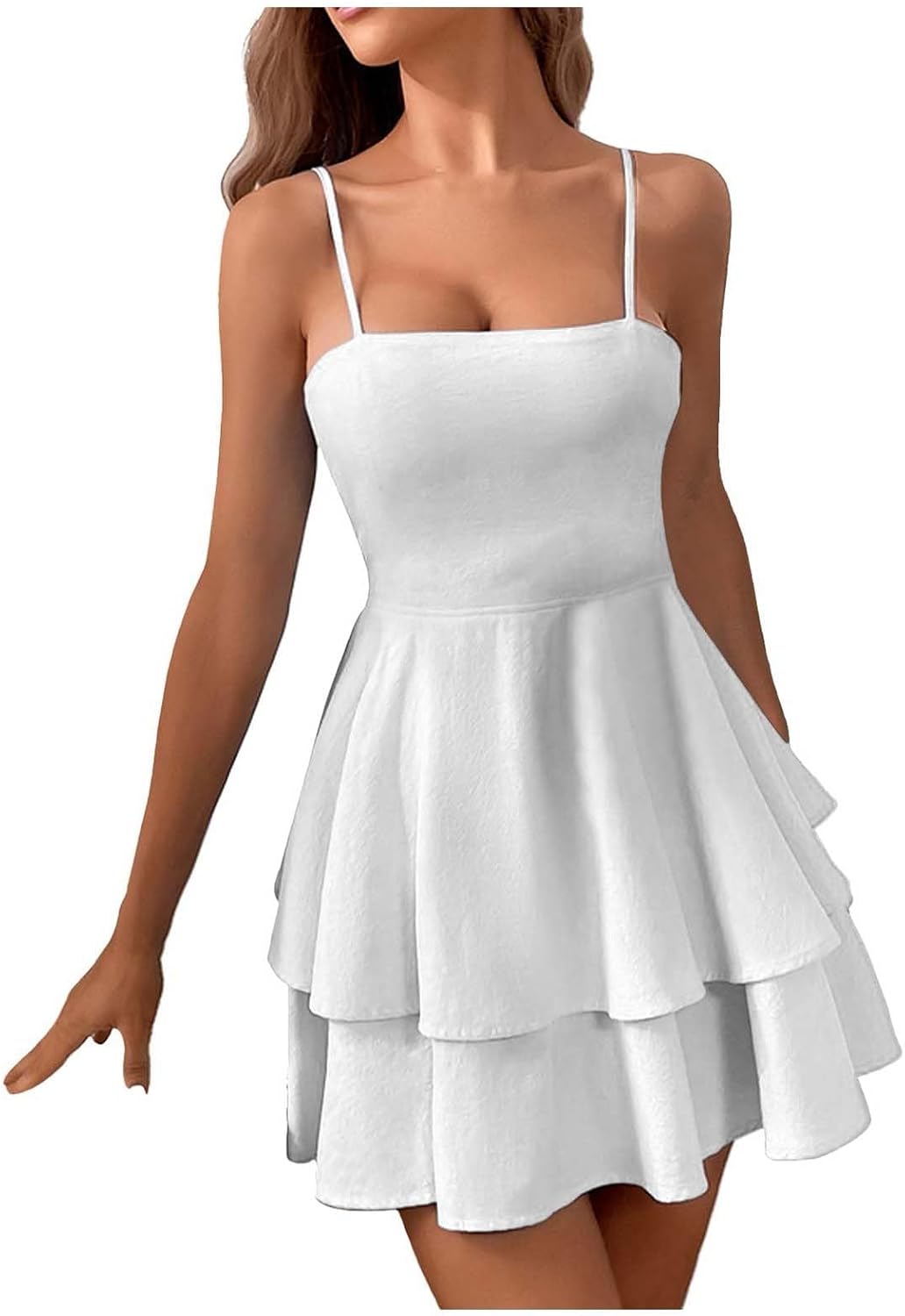 ROSCHICO Women’s Plus Size Sleeveless Tie-Shoulder Ruffle Dress – Open Back Smocked Mini Dress – Lightweight & Breezy