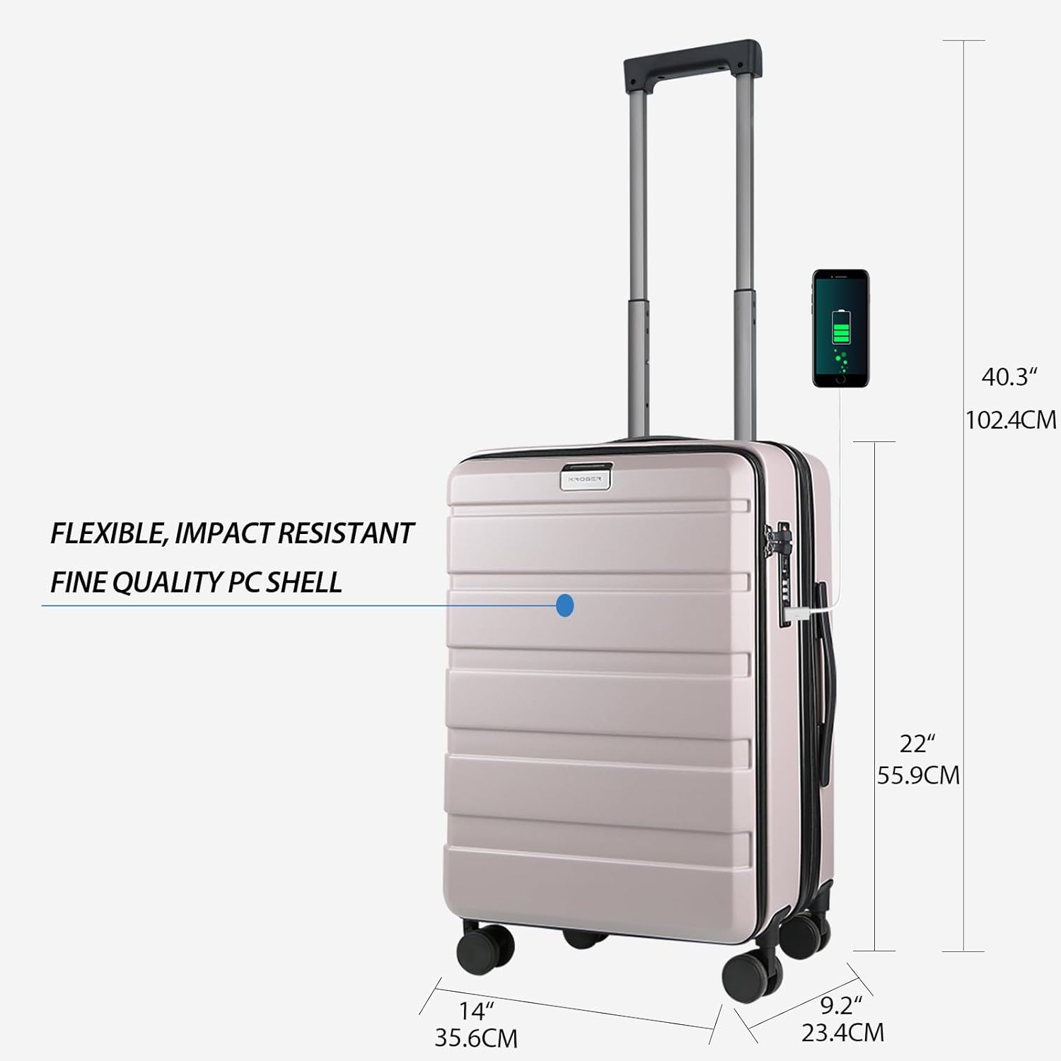 KROSER Carry On Luggage with Spinner Wheels & Built-in TSA Lock, Expandable Top Opening Hard Shell Suitcase Large Capacity Durable Rolling Luggage with USB Port, Carry-On 20-Inch, Matte Purple/Pink