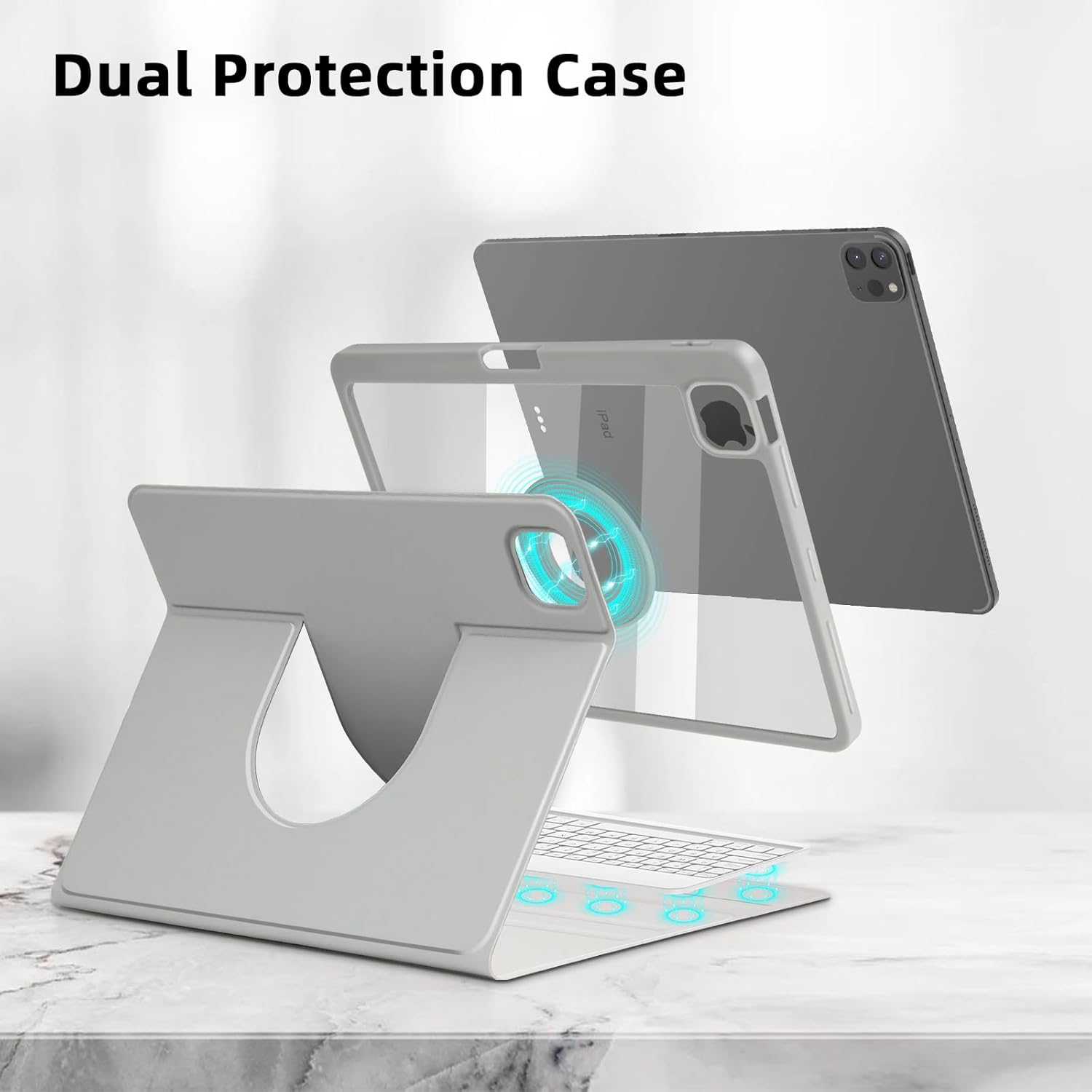 Keyboard Case for iPad Air 13 inch 2025 M3/2024 M2,iPad Pro 12.9 inch 6th/5th/4th/3rd Gen,360 Rotating Case and Magnetic Detachable Keyboard with Pencil Holder,Portrait/Landscape Modes-Grey