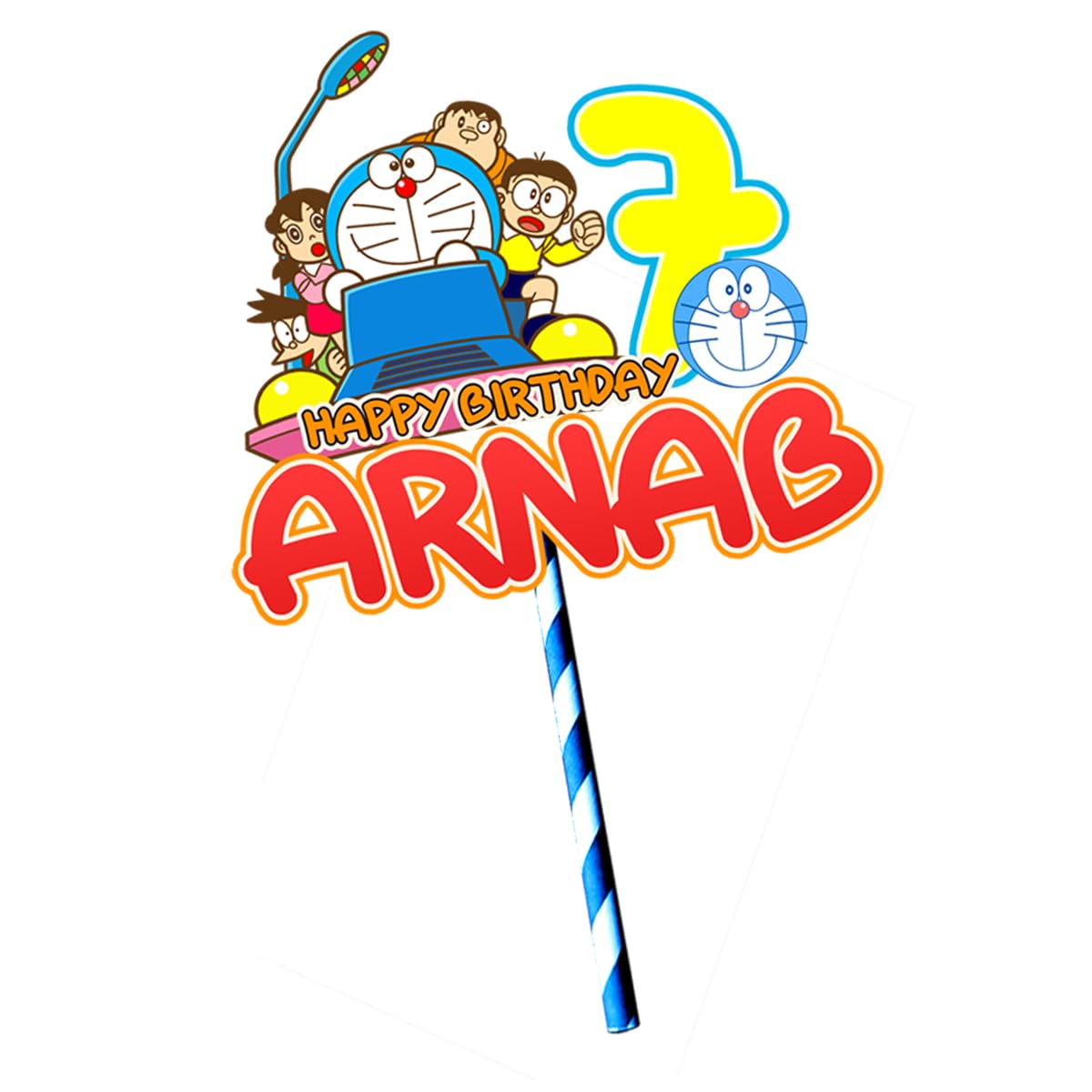 Doraemon theme birthday decoration customized | personalized cake topper with name & age for kids (Doraemon & friends)