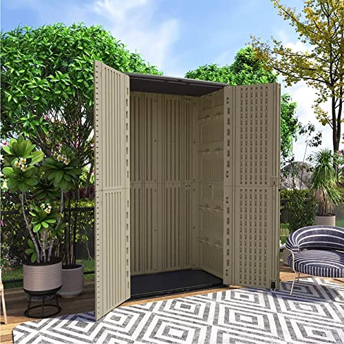 Homspark Resin Outdoor Storage Shed, 52 Cubic Feet Garden Tool Storage Shed With Lockable Door, Double-Layer Outdoor Storage Cabinet For Backyard Garden Patio Lawn Brown #TOP5