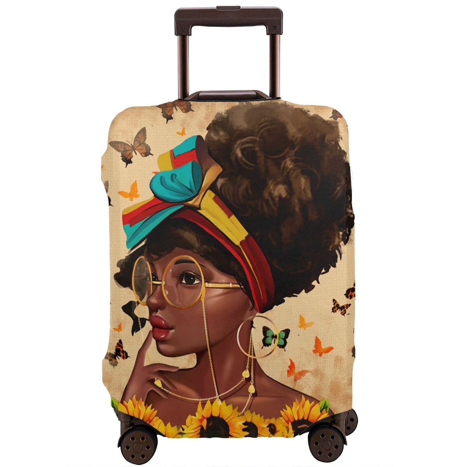 Dudietry Travel Suitcase Protector African American Black Girl Elastic Protective Washable Luggage Cover With Concealed Zipper Suitable For Small