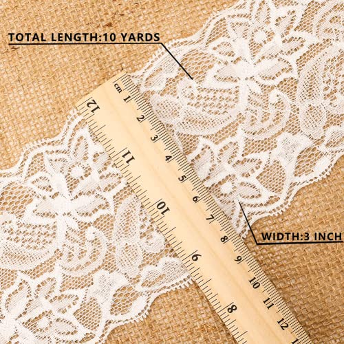 Vgoodall 3 Inch White Lace Ribbon, 10 Yards Wide Stretchy Lace Trim Elastic Floral Lace For Bridal Wedding Decoration Gift Wrapping Diy Sewing Craft Hair Bow Making #TOP1