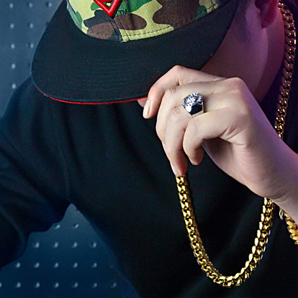 YABEME Mens Schwerer Voller Euro Out Miami Kubaner-Link Ketten-Choker 14K Vergoldet Hip Hop Dicke Edelstahl Hypoallergen Halskette Silber/Gold