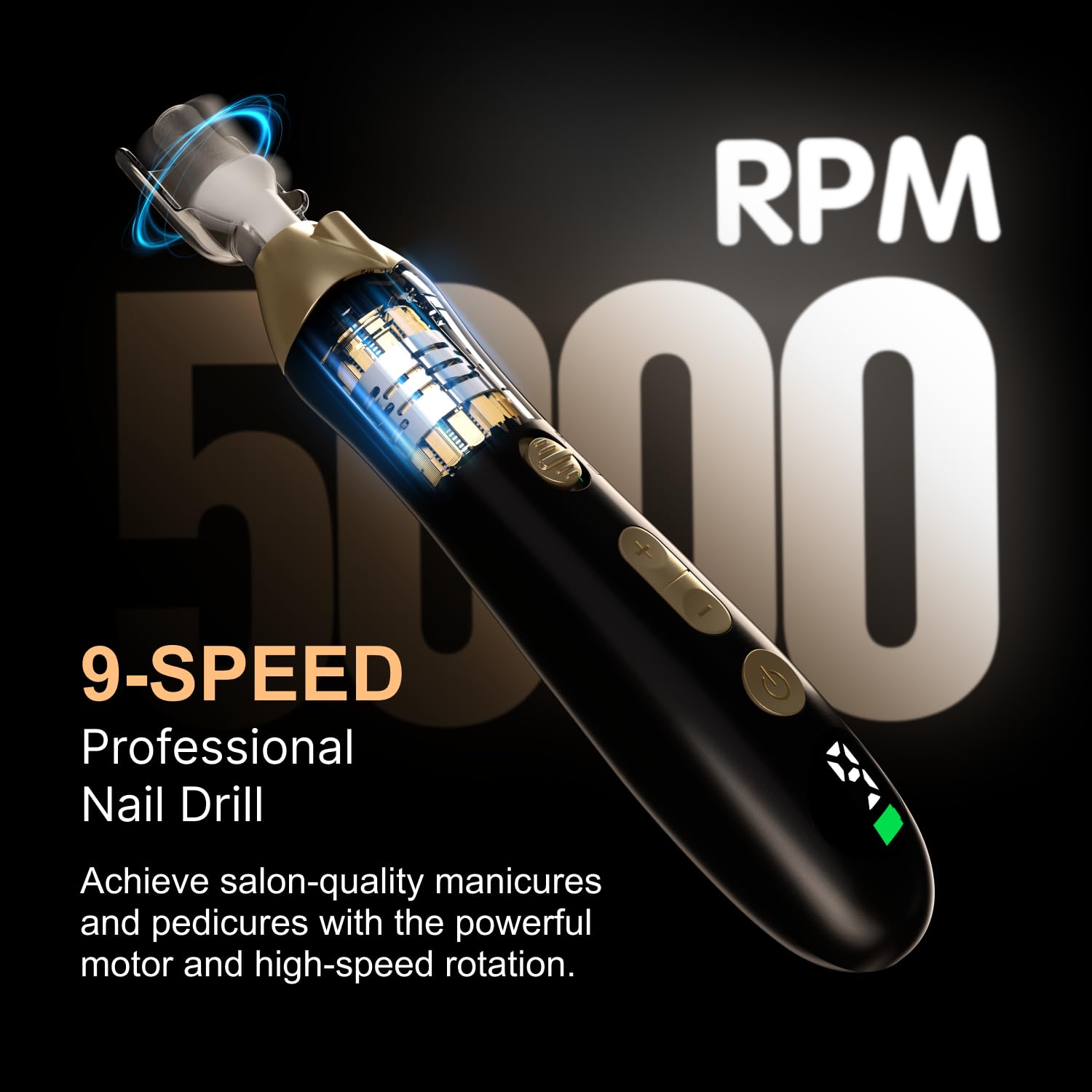 PANUSU Electric Nail File Drill: Rechargeable Codless Nail Drill Set Kit for Acrylic Gel Dip Powder Nails, 9-Speed Professional Manicure Pedicure Machine, Portable and Lightweight for Home & Salon Use