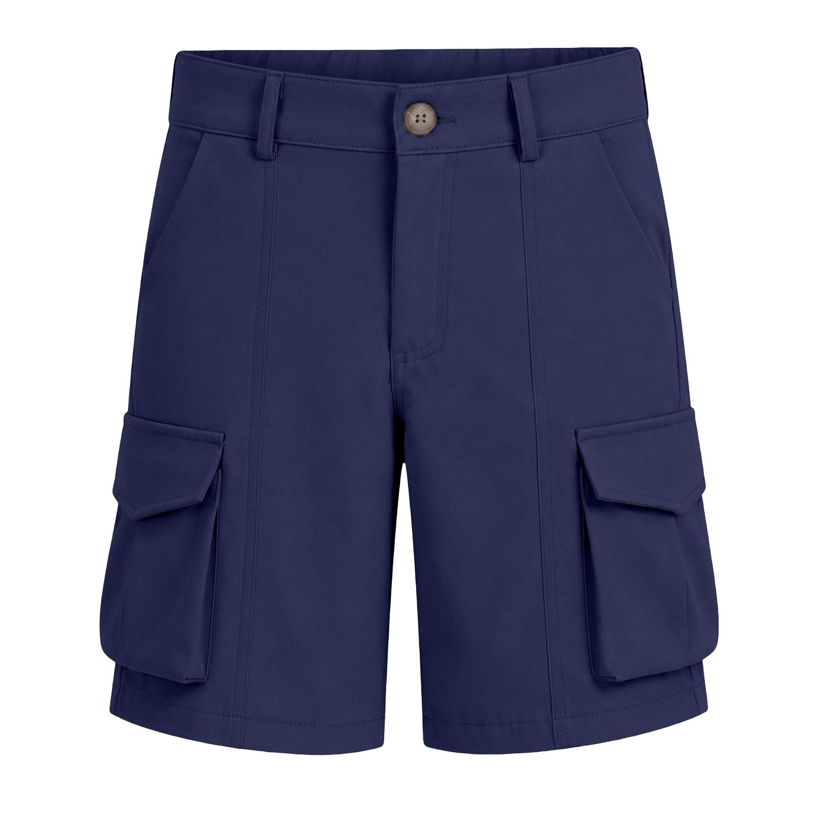 Generisch Kurze Hose Mädchen Sommer Bermuda Cargo Shorts Hohe Taille Cargoshorts mit Elastischem Bund und Taschen Wandershorts Einfarbige Knöpfen Stoffshorts Stretch Casual Cargohose Outdoor Golfhose