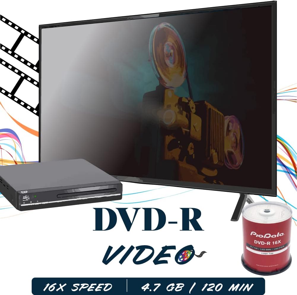 DVD-R 4.7GB 16X Logo Top Blank Media | 100-Pack Cake Box Spindle | Blank DVDs for Burning Video, Bulk Discs for Data Storage