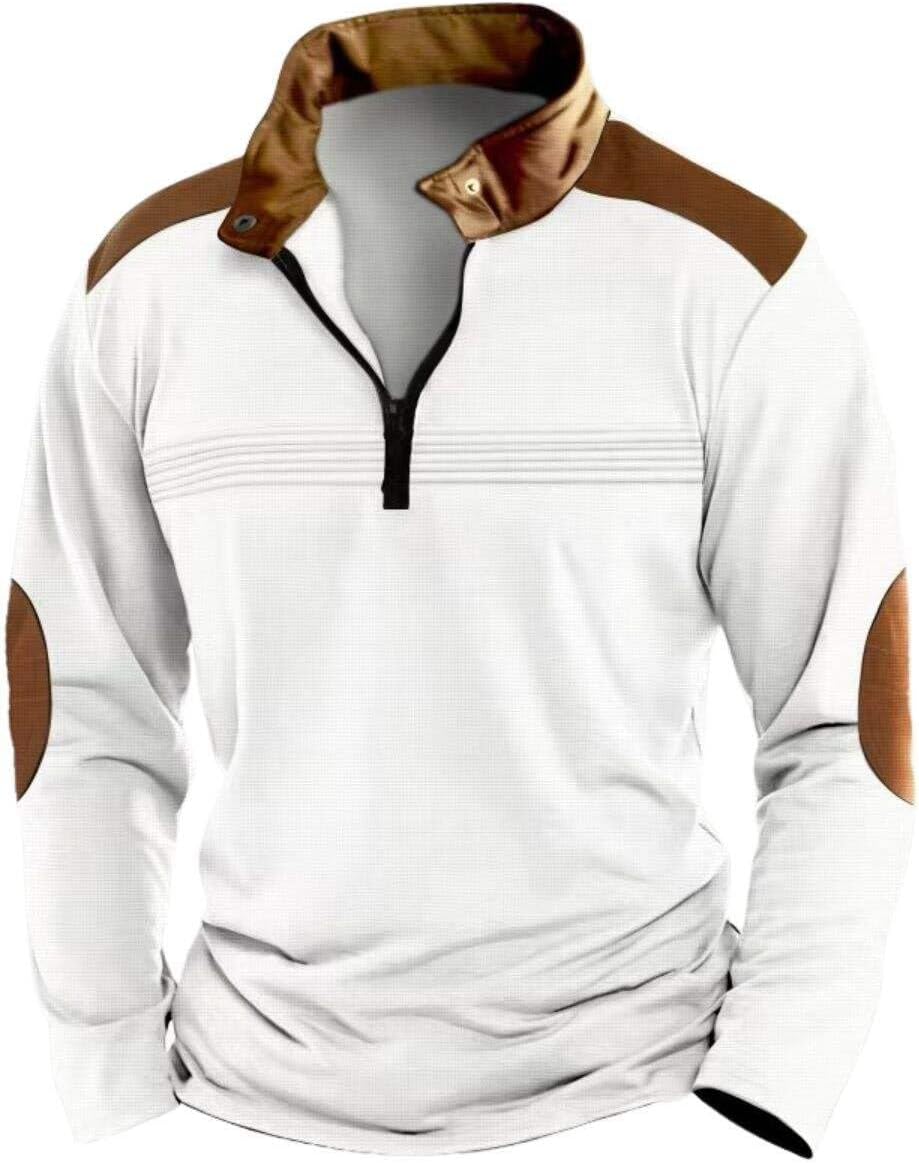 HOTYD Long Sleeve Quarter Zip Pullover Men Mock Neck Stand Collar Loose Fit Vintage Sweatshirts Solid Trendy Casual Fall Tops