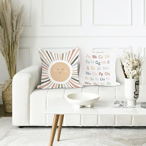 Miniatura 4 de Rusenbao Fundas de almohada para aula, diseño de rincón de lectura para niños, letras del alfabeto de sonrisa neutra para dormitorio, niños,