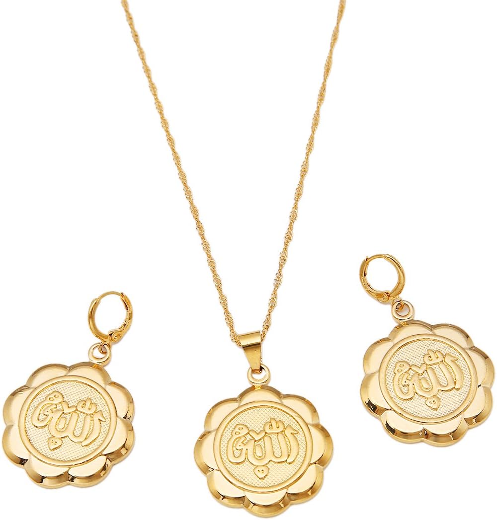 Chuangbang JewelryFlower Muslim Jewelry Set for Women Gold Color Allah Religion of Islam Set