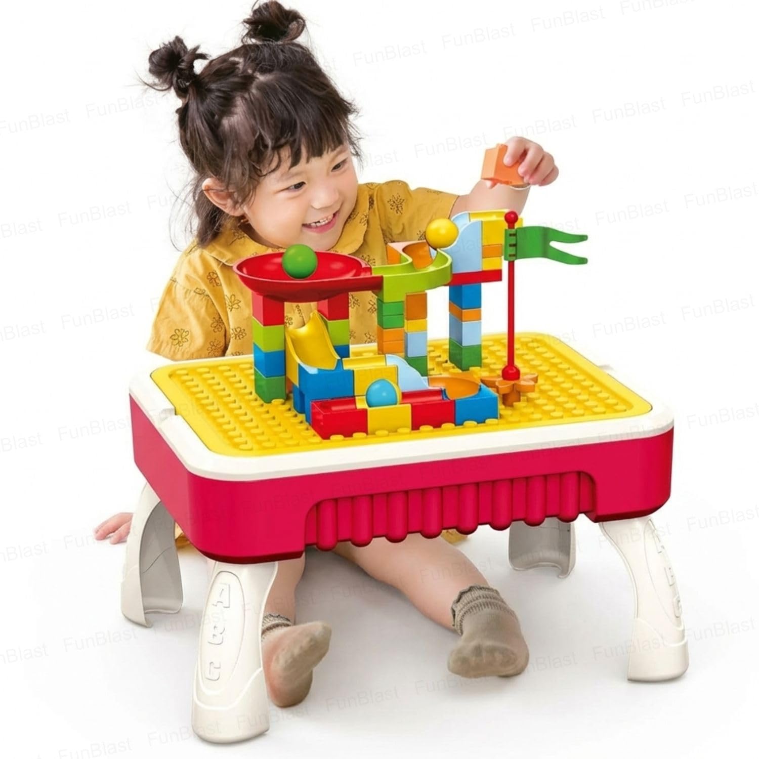 FunBlast Building Block Toys, Creative Table 2-in-1 Building Block and Drawing Board for Kids (Color May Vary)-image-29