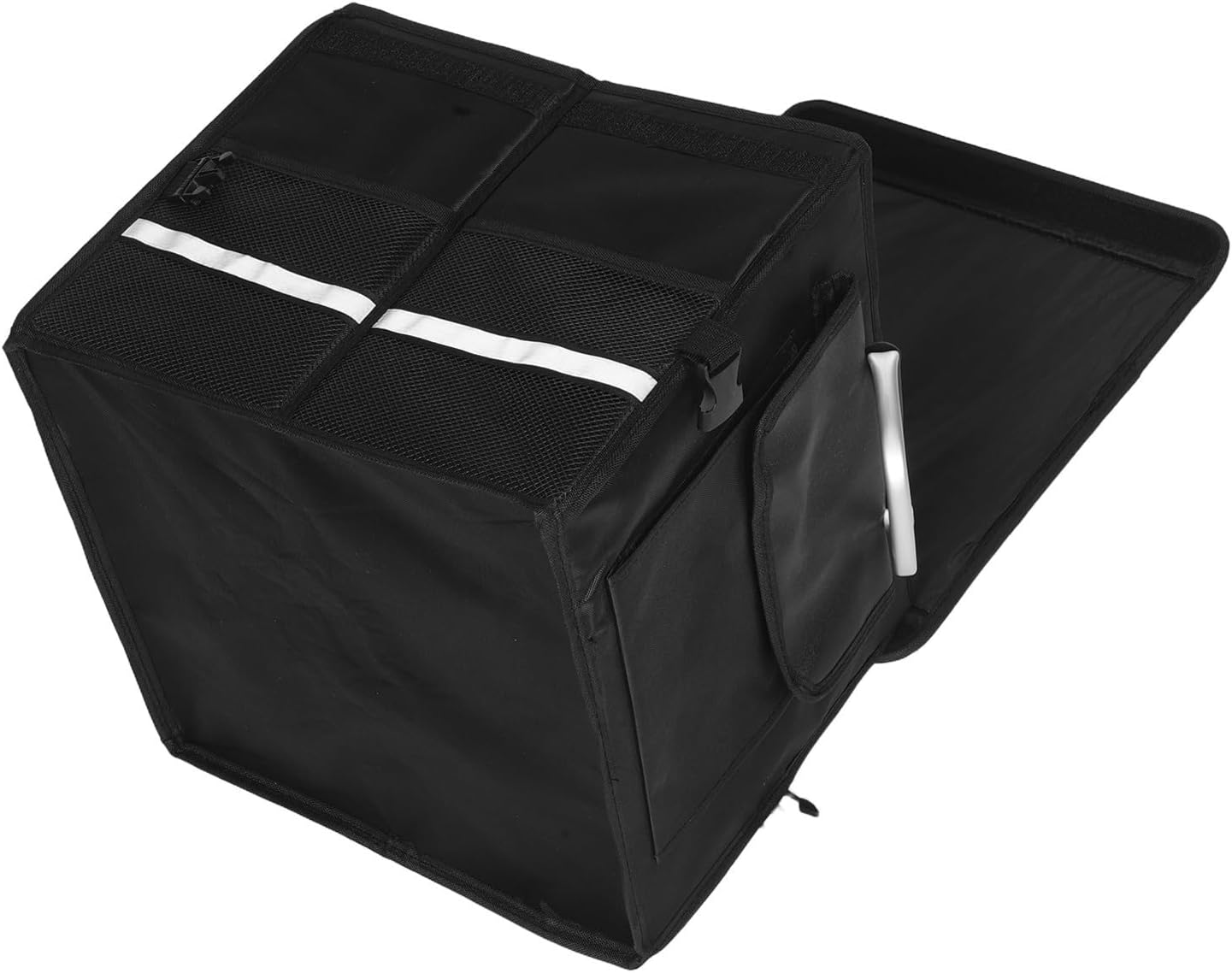 Beavorty Foldable Oxford Cloth Car Storage Organizer Box with Snug Fit and Plastic Reinforced Structure, Multipurpose Black Storage Bin for Vehicle Accessories and Umbrella