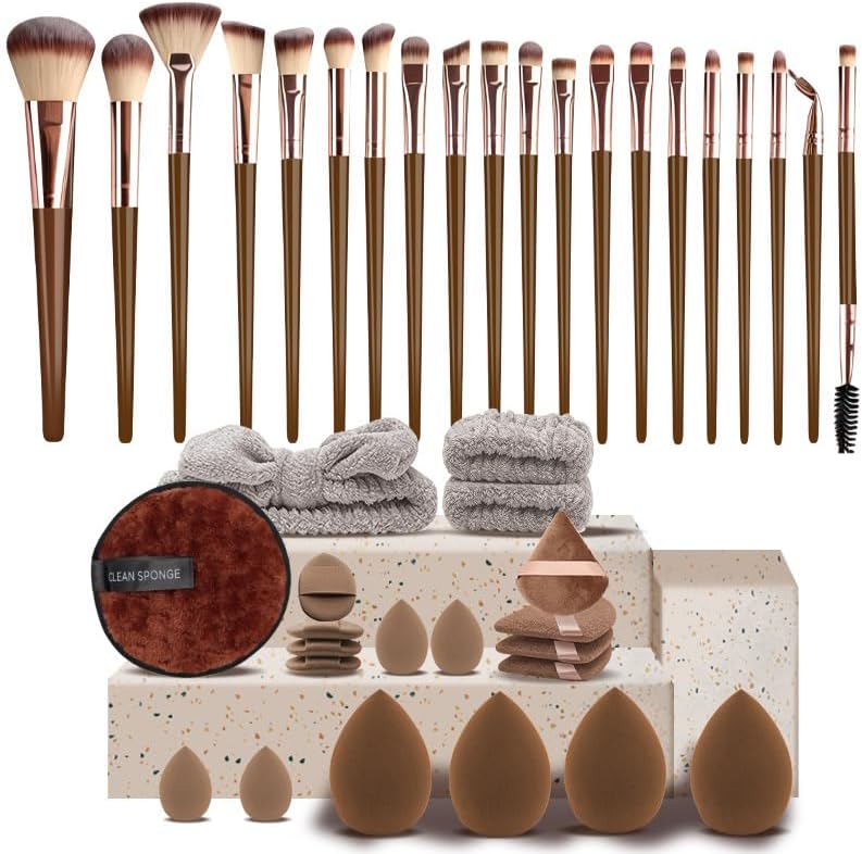 Makeup Brush Set with Beauty Blenders and Facial Cleansing Sponge...
