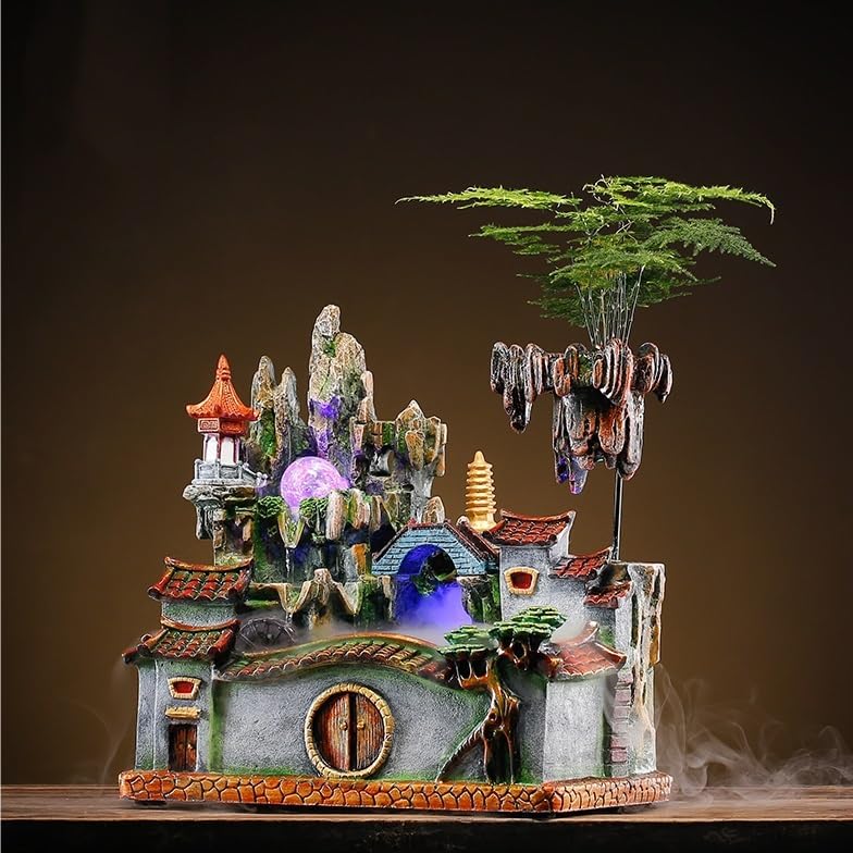 Fuente Decorativa de jardín, Fuente de Agua con Cascada, de Resina, con función humidificadora, Feng Shui Zen, decoración para salón, Dormitorio, Oficina