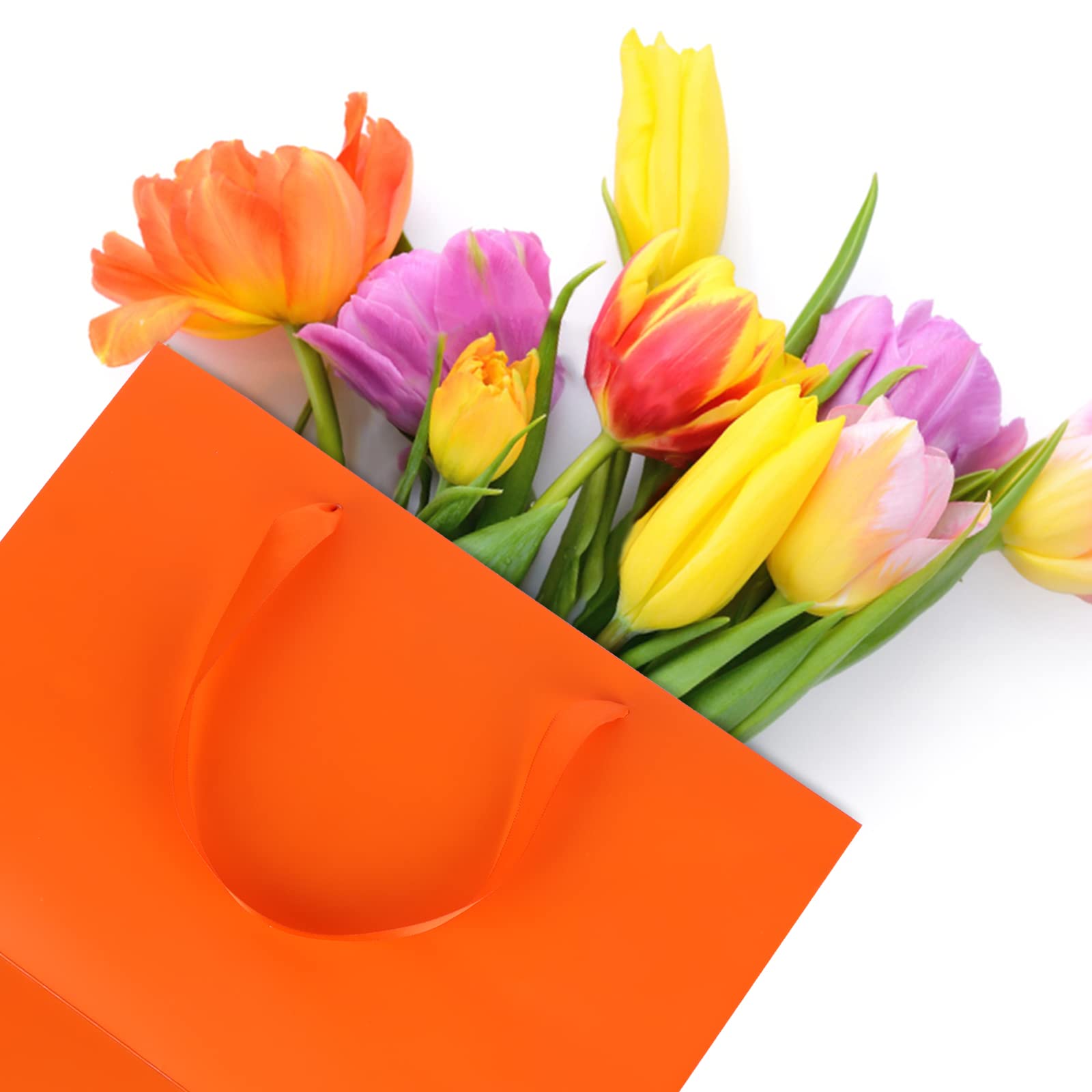 Welecom 20 Pcs Orange Paper Gift Bag Wide Handle Cardstock Paper Bags All-Occasion Paper Bags Heavy Duty Shopping Bags Reusable Business Bag Paper Gift Bags Take Out Bags with Tissue,11.8"*3.9"*9.84"