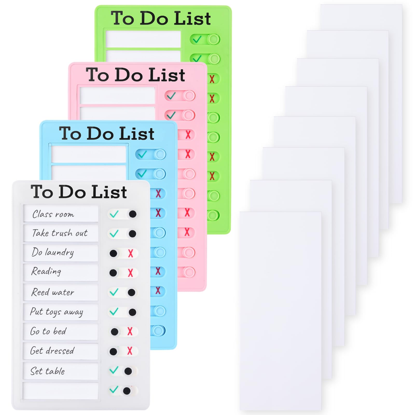 YOFAPA 4 Pieces To Do List Checklist Boards, Plastic Memo Boards, Detachable Message Boards Checklist Slider, Schedule Planning Boards with 8 Cardstock for Check Items Accessories