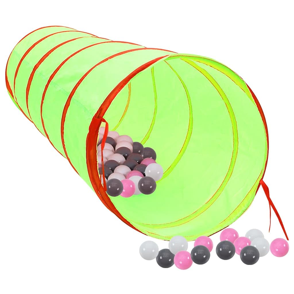 Spieltunnel 175 cm Grün Mit 250 Bällen Polyester | Wasserabweisend, Leicht zu Reinigen, Verbindbar Mit Spielzelten, Inklusive Tragetasche