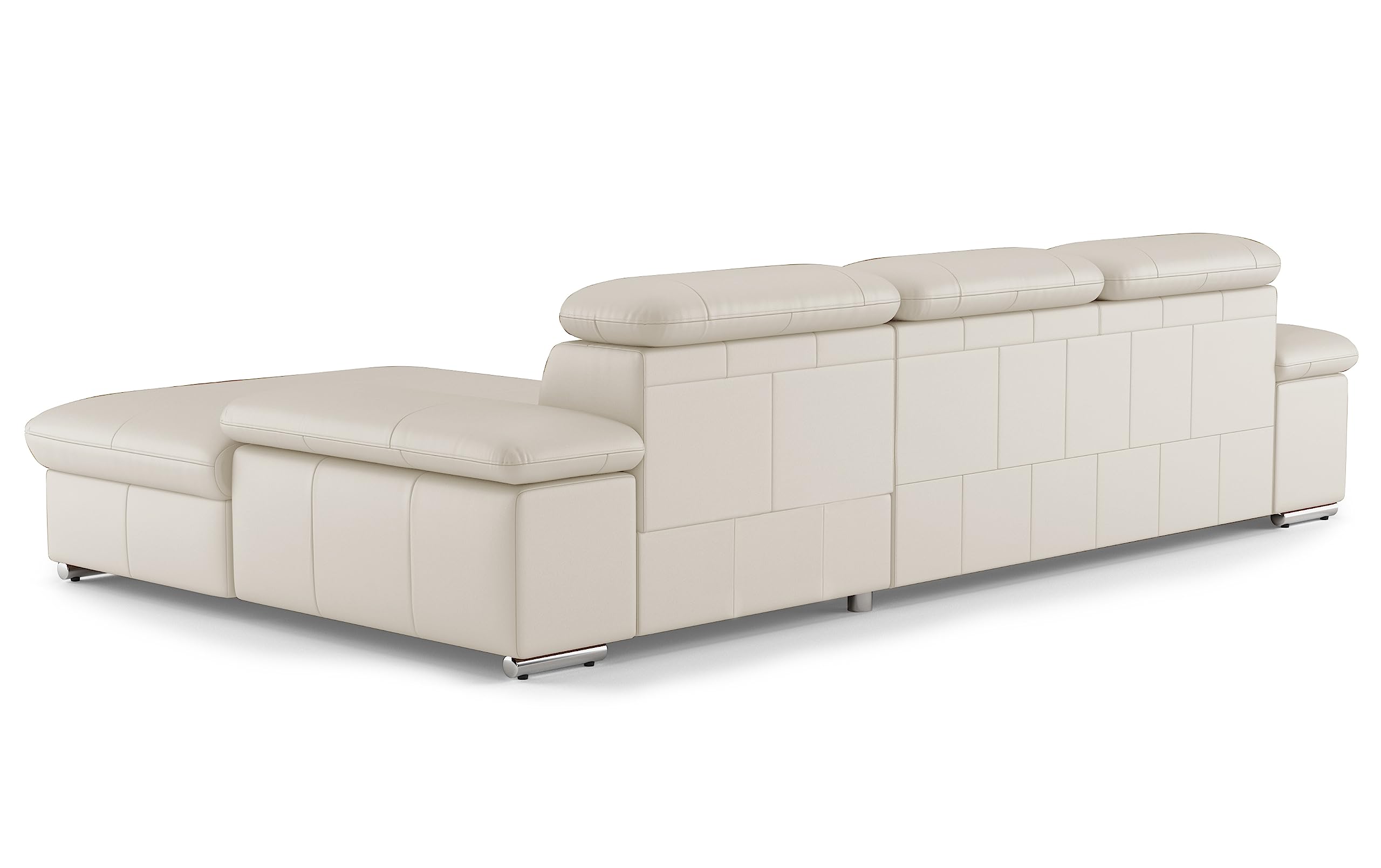 CAVADORE Leder-Schlafsofa Valerie mit XL-Longchair / Eckcouch mit Schlaffunktion, Kopfteilverstellung + großem Longchair / 286 x 73 x 174 / Echtleder Weiß