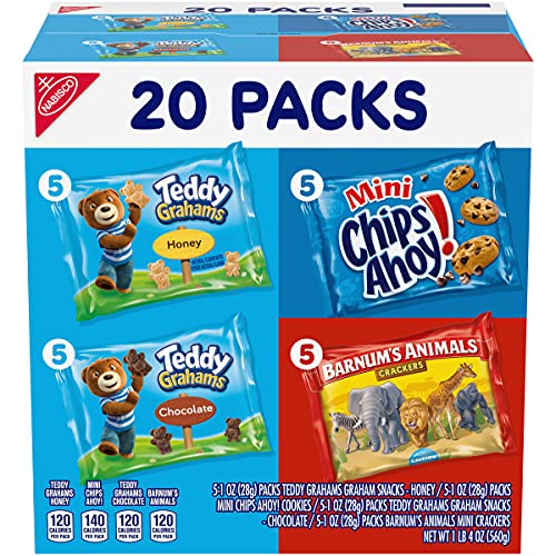 Nabisco Variety Fun Shapes Assorted Barnum’s Animal Crackers, Teddy Grahams and Chips Ahoy! Mini, 1 Oz, Pack of 5 (Total Pack of 20) Nabisco Variety Fun Shapes Assorted Barnum’s Animal Crackers, Teddy Grahams and Chips Ahoy! Mini, 1 Oz, Pack of 5 (Total Pack of 20)