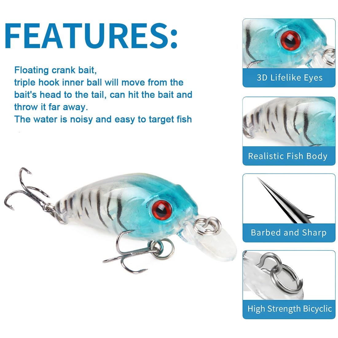 Juego de 8 Cebos Artificiales, Señuelos de Pesca Spinning Mar Flotante 3D,Señuelos Pesca Set, para agua salada, trucha, perca, salmón, simulación falsa