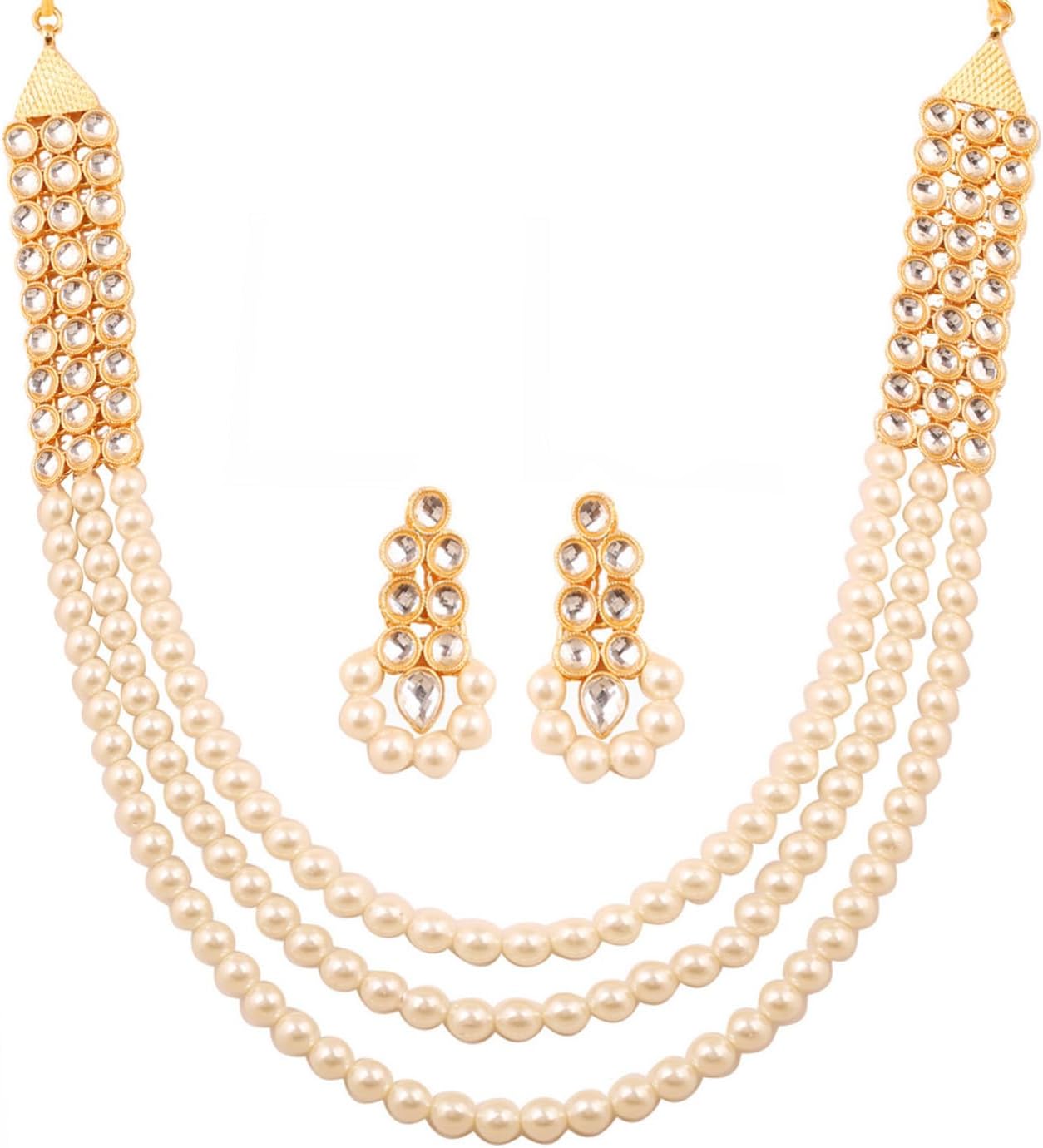 Touchstone "Contemporary Kundan Collection Indian Bollywood Long Designer Jewelry Necklace Set in Gold Or White Tone for Women.