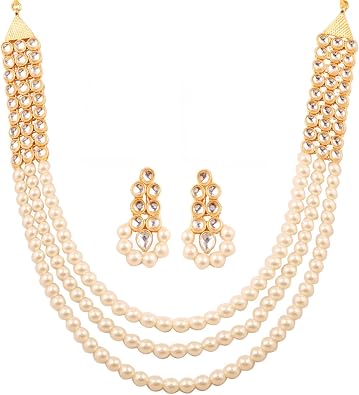 Touchstone "Contemporary Kundan Collection Indian Bollywood Long Designer Jewelry Necklace Set in Gold Or White Tone for Women.
