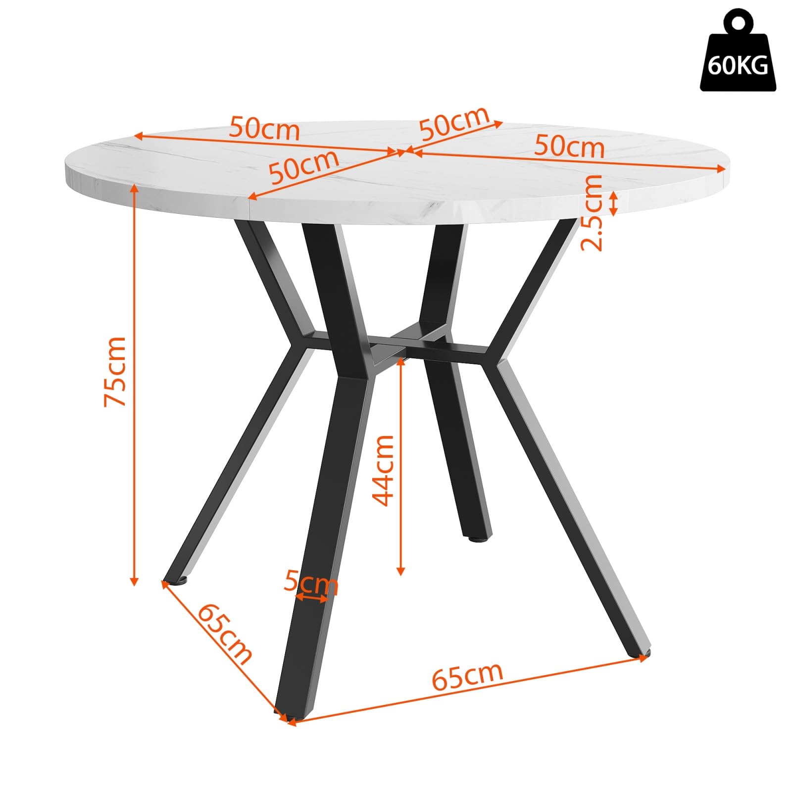Ensemble Table et 4 Chaises Salle à Manger - Table Ronde MDF Marbre Pieds Métal, Chaises Velours Salon Dîner Moderne Noir+Beige