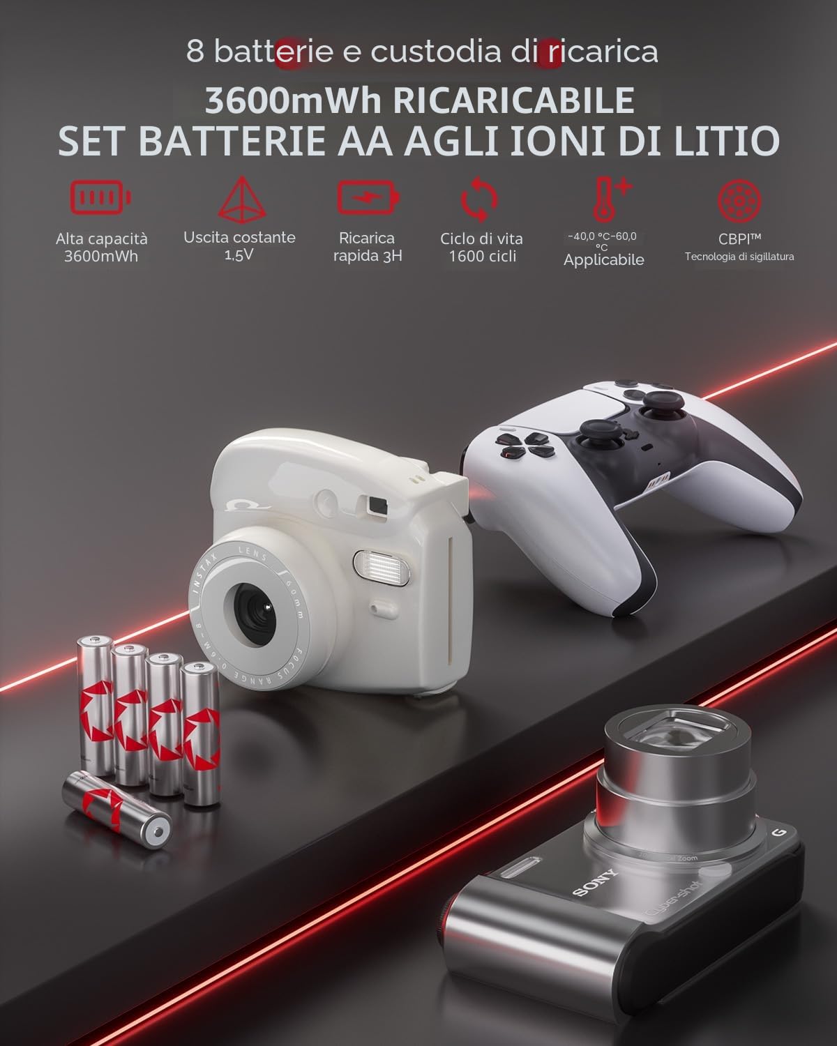 PHOTOOLEX 8PCS 1,5V AA Lithium Batterie Ricaricabili con Caricabatterie, 3600mWh ad alta capacità 1.5V Alta tensione di potenza Batterie AA con scatola di Ricarica & stoccaggio in Uno per Flash