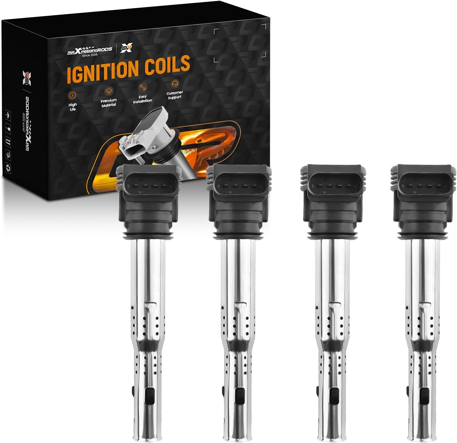 maXpeedingrods UF575 Ignition Coil Pack for Audi A3 A4 A5 A6 TT Q3 Q5 Quattro 2006-2018, for VW Jetta Passat Beetle Golf GTI Set of 4 Coils Kit UF-575