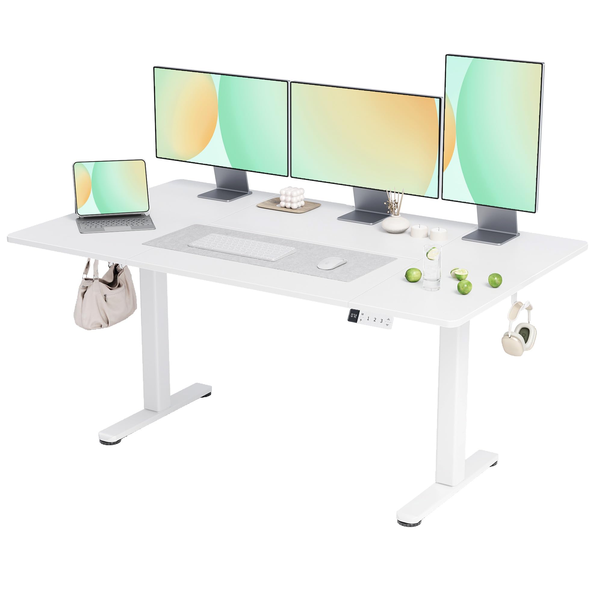 Claiks Schreibtisch Höhenverstellbar Elektrisch, Höhenverstellbarer Schreibtisch 160x80 cm, Standing Height Adjustable Desk, Weiß Gestell/Weiß Oberfläche