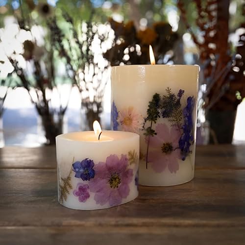 Vista 6 de Rosy Rings Vela botánica redonda pequeña – Aromaterapia, vela de larga duración, 60 horas de tiempo de combustión, velas botánicas florales