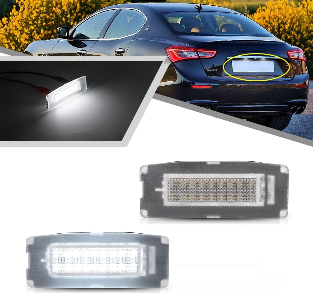 2Pcs LED License Plate Lights Number Lamp for Maserati Ghibli M157 2014-2020 Powered by High Power SMD Xenon White LED Error Free