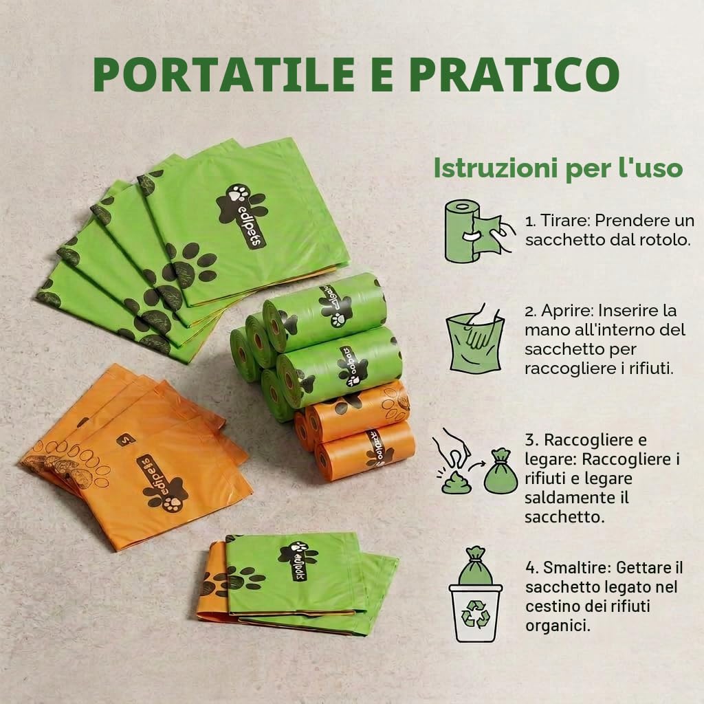 Edipets, Sacchetti Cane Biodegradabili, 405 o 540 pezzi, Extra Spesso, a prova di Perdite, non Profumati, Sacchettini per Cani, Raccogli Feci, Pet Bag (36 rotoli / 540 unità)