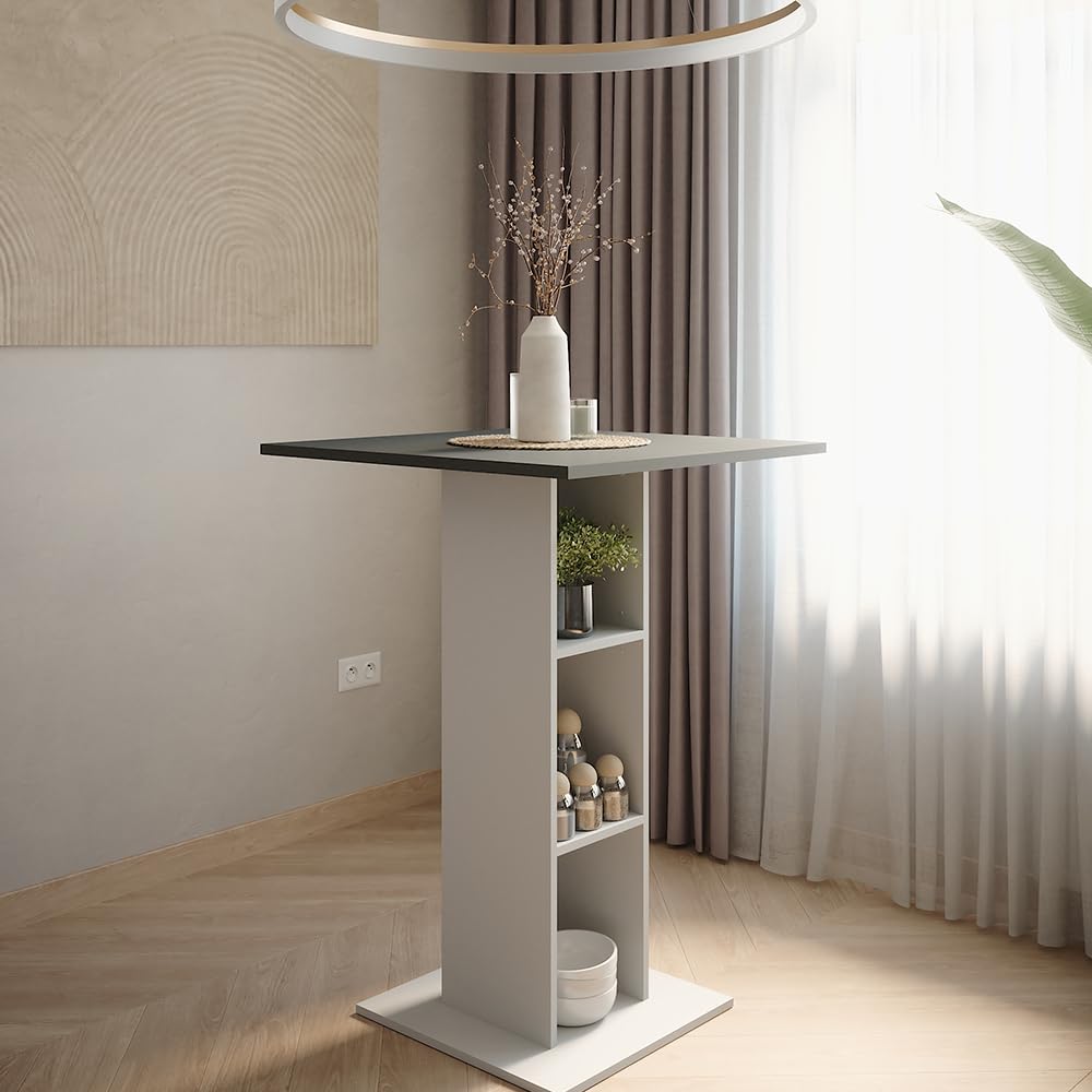 Vicco Table de Bar Repose, Anthracite/Blanc, 75x75cm, pour Une Utilisation comme Table Haute avec étagères intérieures réglables en Hauteur