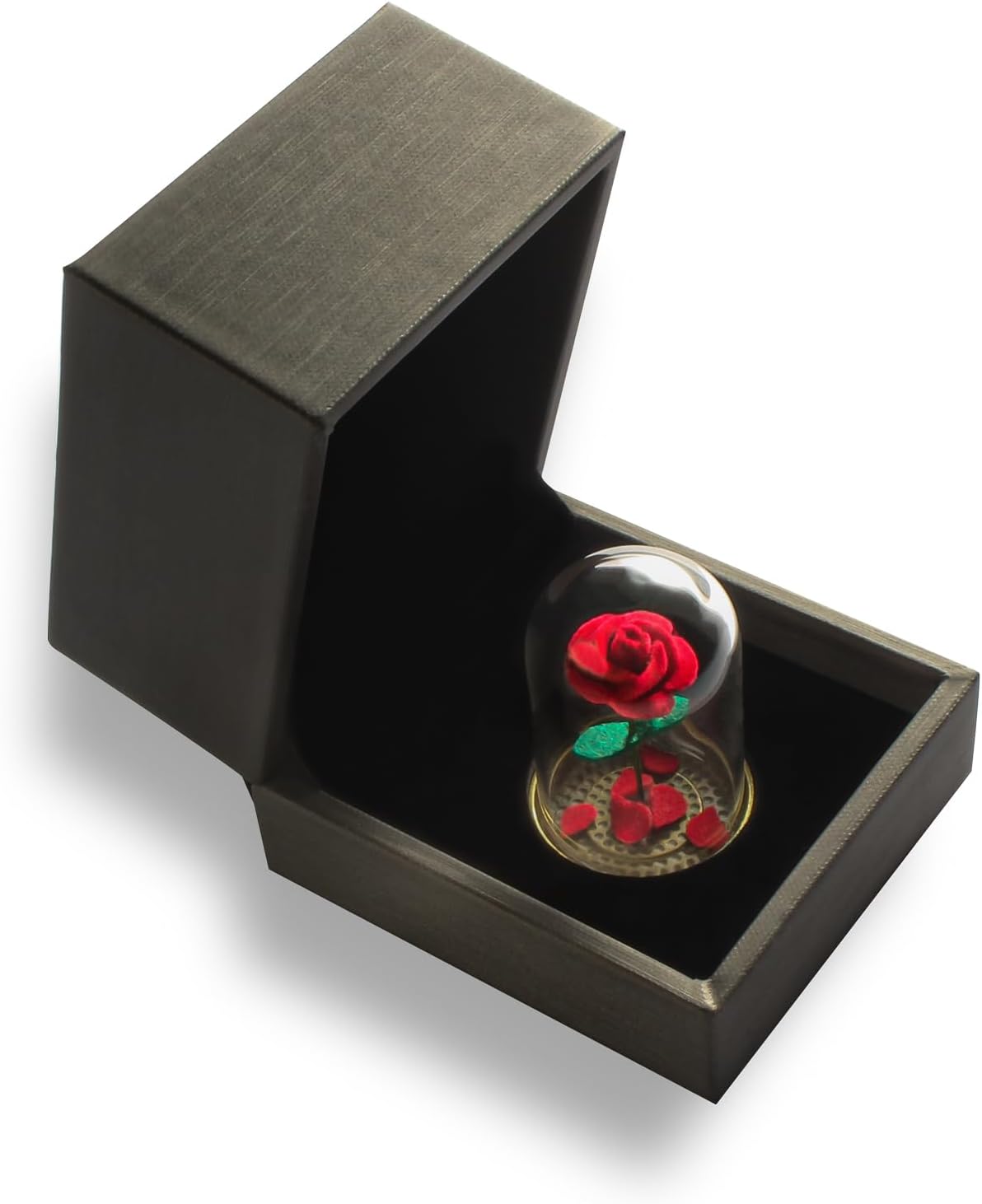 1.5 Inch Handmade Miniature Rose in Glass Dome, Tiny Small Mini Rose Figurine, Flower Gift for Women, Birthday Anniversary Keepsake Romantic Gift for Mom Wife Her