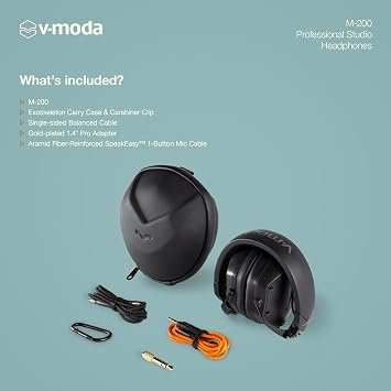V-Moda M-200 Professional Studio Headphones | Lightweight Metal Build | Adjustable Headband for Single Ear Monitoring | Exoskeleton Case | Matte Black
