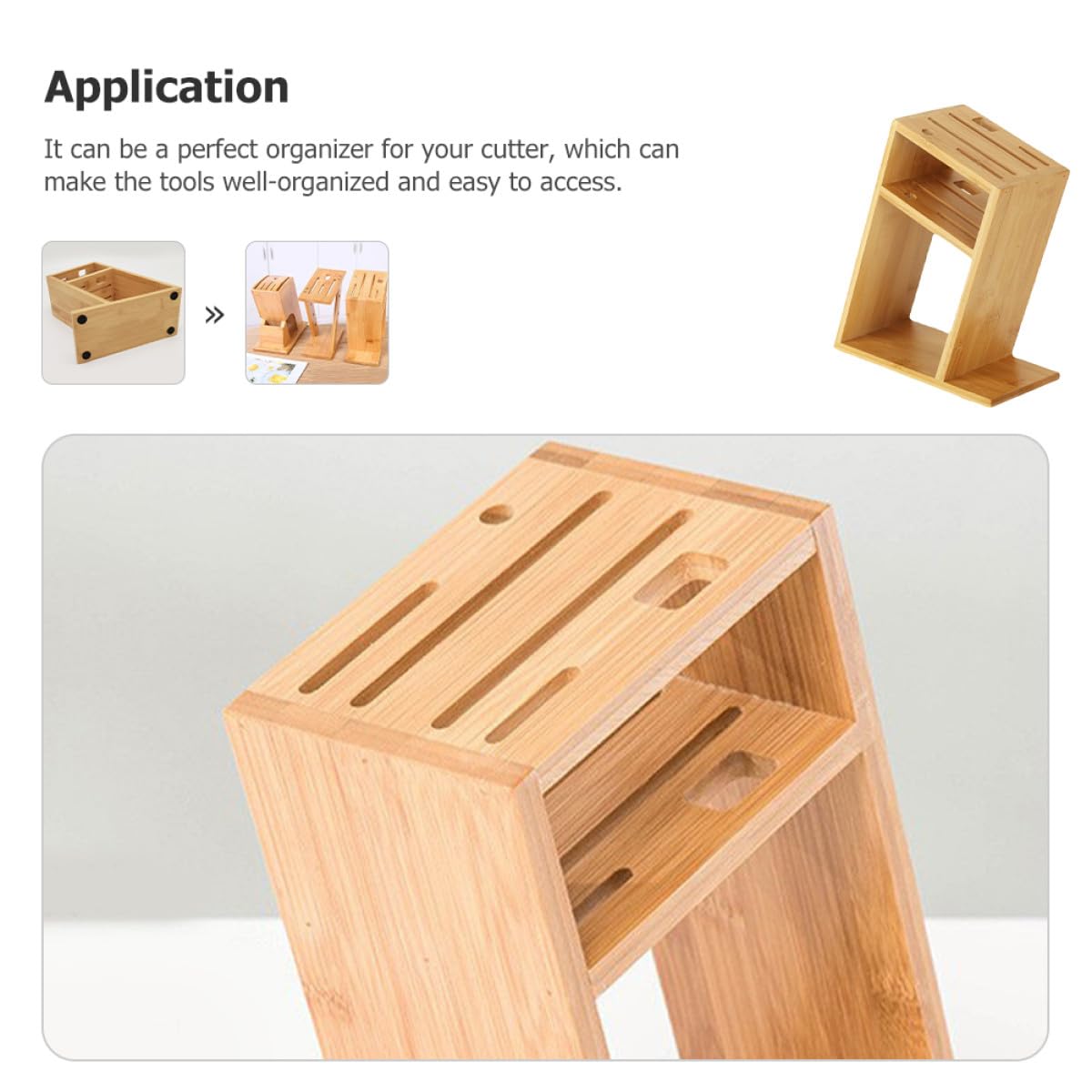 Bloc à Couteaux en Bambou Beige, Organisateur Multi-emplacements