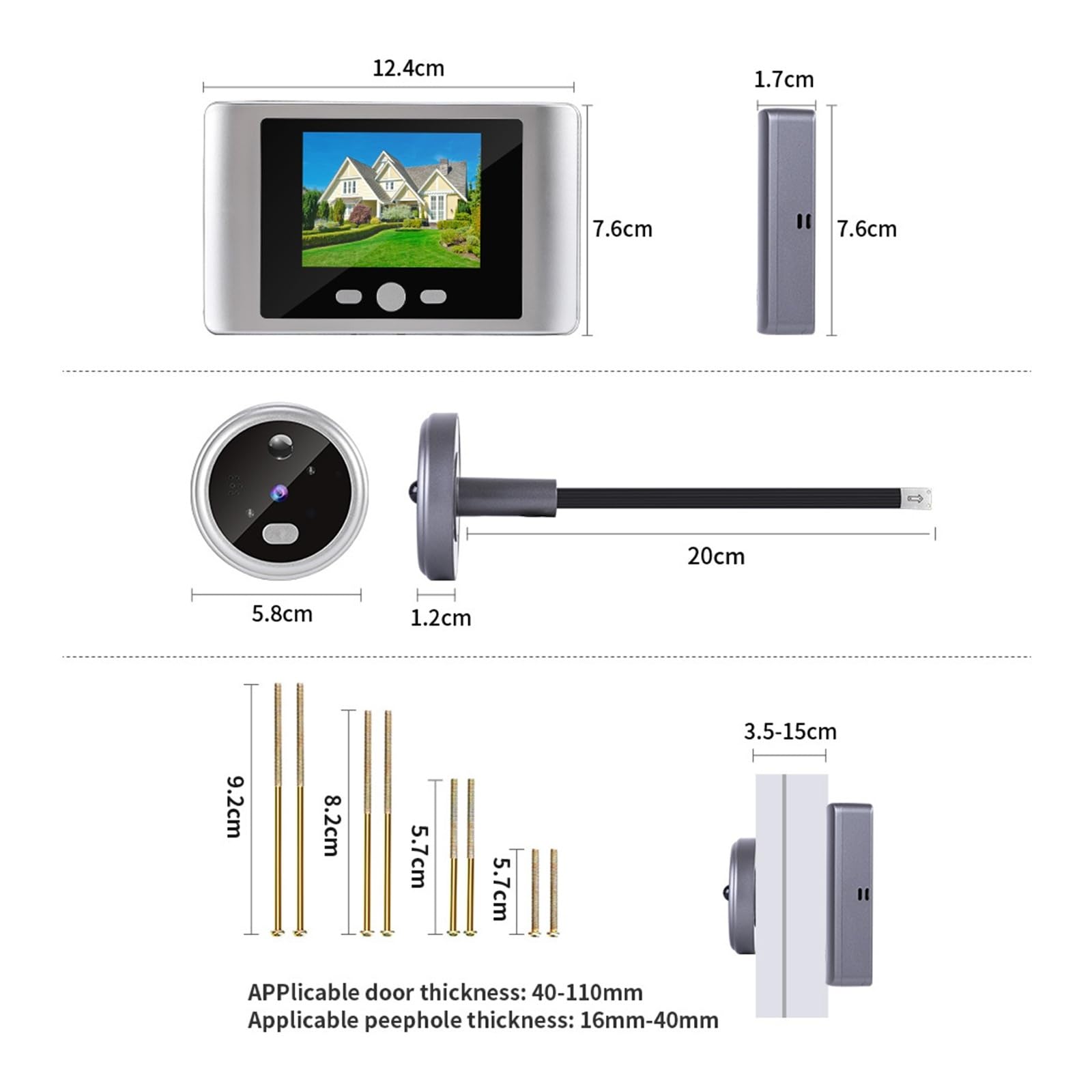 Doorbell Camera, Timbre con cámara y videoportero inalámbrico Inteligente, Pantalla LCD de 2,8 Pulgadas, detección de Movimiento PIR, ángulo Amplio de 100°