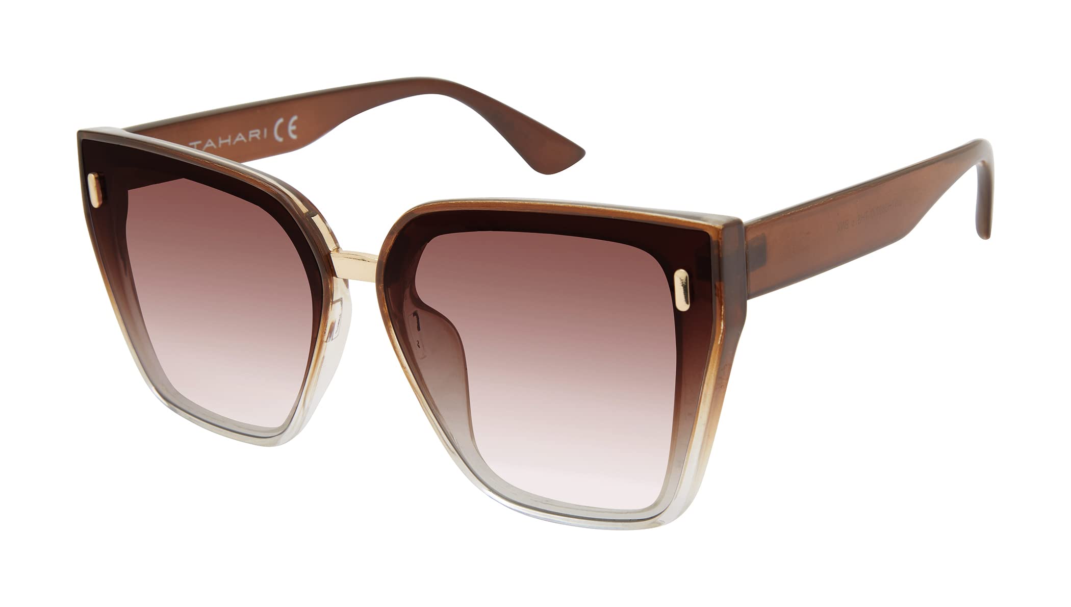 Photo 1 of TAHARI TH816 Oversized Flushed Lens 100% UV Protective Women's Cat Eye Sunglasses. Elegant Gifts for Her, 65 mm, Brown Crystal